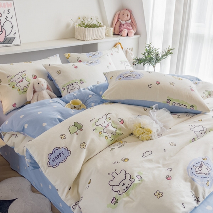 91家纺网 家纺一手货源 找家纺 简宜家居 2025新款40支13070纯棉卡通系列四件套 田园乐宠