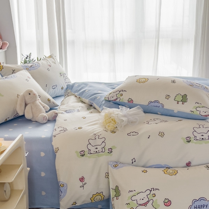 91家纺网 家纺一手货源 找家纺 简宜家居 2025新款40支13070纯棉卡通系列四件套 田园乐宠