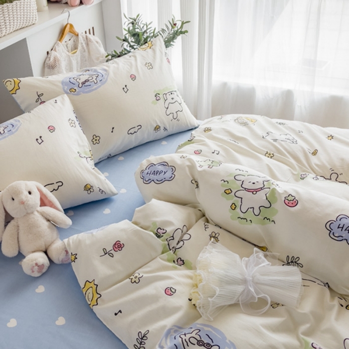 91家纺网 家纺一手货源 找家纺 简宜家居 2025新款40支13070纯棉卡通系列四件套 田园乐宠