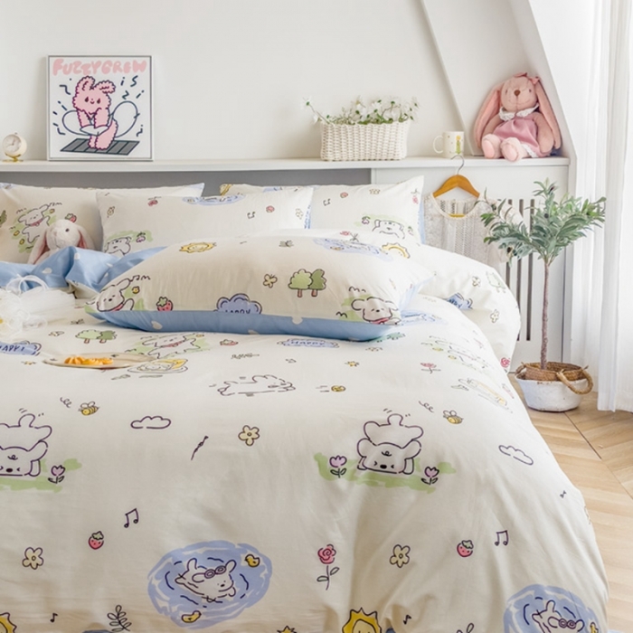 91家纺网 家纺一手货源 找家纺 简宜家居 2025新款40支13070纯棉卡通系列四件套 田园乐宠