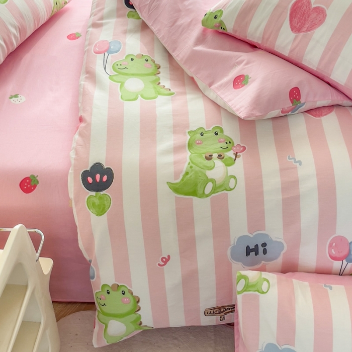 91家纺网 家纺一手货源 找家纺 简宜家居 2025新款40支13070纯棉卡通系列四件套 小青龙