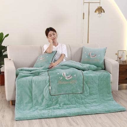 91家纺网 家纺一手货源 找家纺 照世 2024新款牛奶绒飞羽抱枕被 水绿色