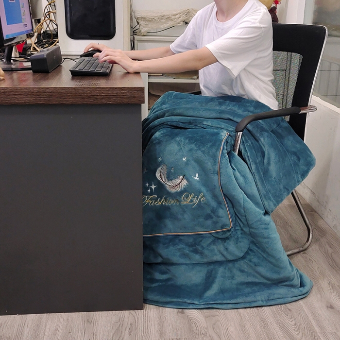 91家纺网 家纺一手货源 找家纺 照世 2024新款牛奶绒飞羽抱枕被 宝石蓝