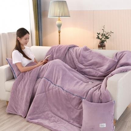 照世家纺 2024新款牛奶绒贴布绣抱枕被 香芋紫