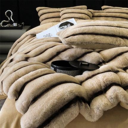 91家纺网 家纺一手货源 找家纺 （总）罗优家纺 2025新款条纹兔兔绒四件套