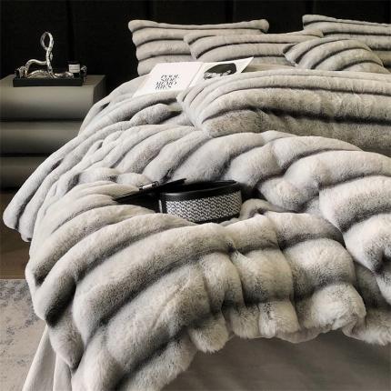 91家纺网 家纺一手货源 找家纺 （总）罗优家纺 2025新款条纹兔兔绒四件套