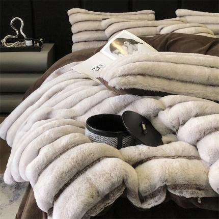 91家纺网 家纺一手货源 找家纺 （总）罗优家纺 2025新款条纹兔兔绒四件套