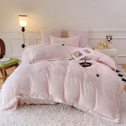 91家纺网 家纺一手货源 找家纺 （总）品家居 2025新款AB版高克重兔绒牛奶绒四件套-花颂,花颂-粉色,花颂-灰色