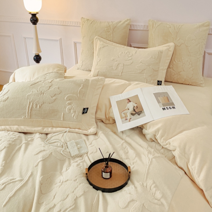 91家纺网 家纺一手货源 找家纺 品家居 2025新款AB版高克重兔绒牛奶绒四件套-花絮 花絮-黄色