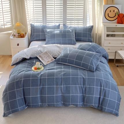 91家纺网 家纺一手货源 找家纺 总 洺兰2025全棉13070喷气印花四件套纯棉床单床笠款小清新花卉北欧风