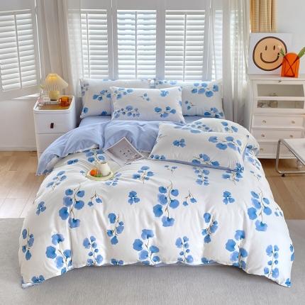 91家纺网 家纺一手货源 找家纺 总 洺兰2025全棉13070喷气印花四件套纯棉床单床笠款小清新花卉北欧风