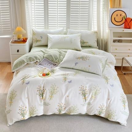 91家纺网 家纺一手货源 找家纺 总 洺兰2025全棉13070喷气印花四件套纯棉床单床笠款小清新花卉北欧风