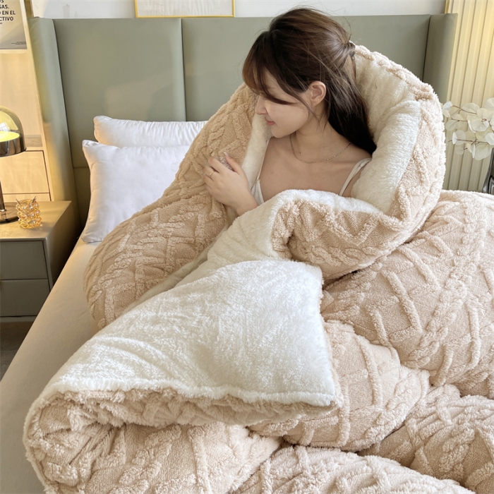 91家纺网 家纺一手货源 找家纺 永耀家纺 2024新款加厚塔芙绒冬被牛奶绒羊羔绒被子北极绒被芯 卡其色