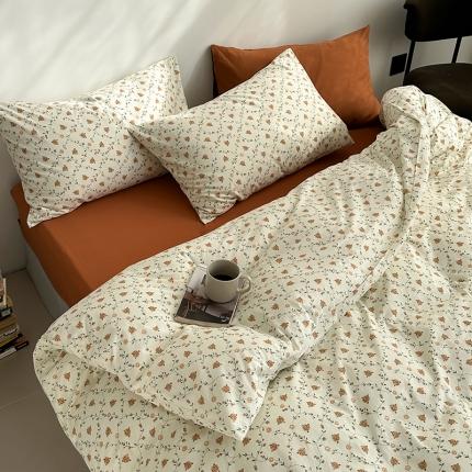 91家纺网 家纺一手货源 找家纺 绫韵家纺 2024春夏全棉针织棉软绵绵纯棉碎花系列四件套 韩式花