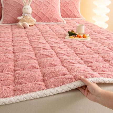 奇克家纺 2023新款塔芙绒提花纯色保暖床褥支持定制 玫瑰粉