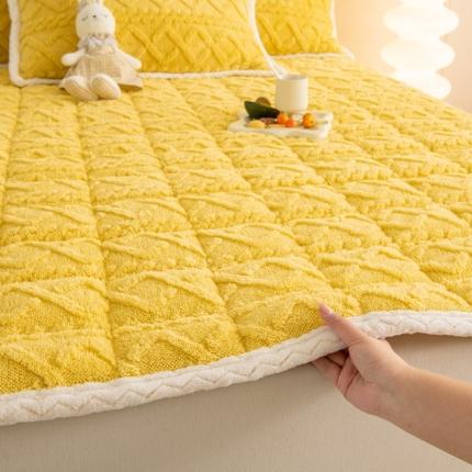 奇克家纺 2023新款塔芙绒提花纯色保暖床褥支持定制 柠檬黄