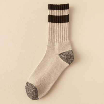 91家纺网 家纺一手货源 找家纺 【双杠男士加绒毛圈袜】男士中筒袜良品冬季加厚保暖加绒毛巾底袜子