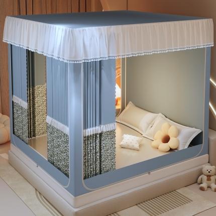 91家纺网 家纺一手货源 找家纺 雪姿家纺 2024新款韩式碎花坐床布帘回心底蚊帐 韩式碎花灰色