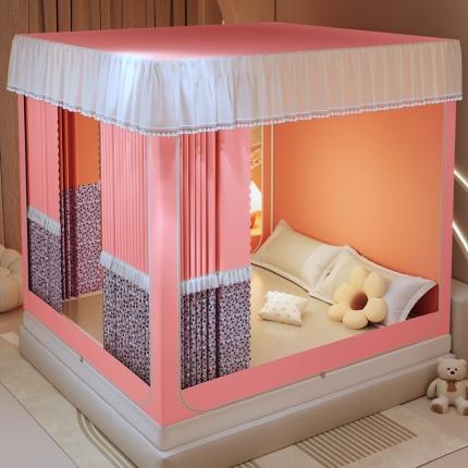 91家纺网 家纺一手货源 找家纺 雪姿家纺 2024新款韩式碎花坐床布帘回心底蚊帐 韩式碎花玉色