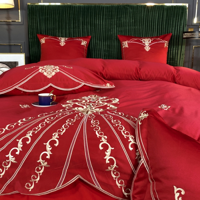 91家纺网 家纺一手货源 找家纺 （总）宅家居 2024新款60S支贡缎臻品真丝婚庆卡瑞娜系列四件套