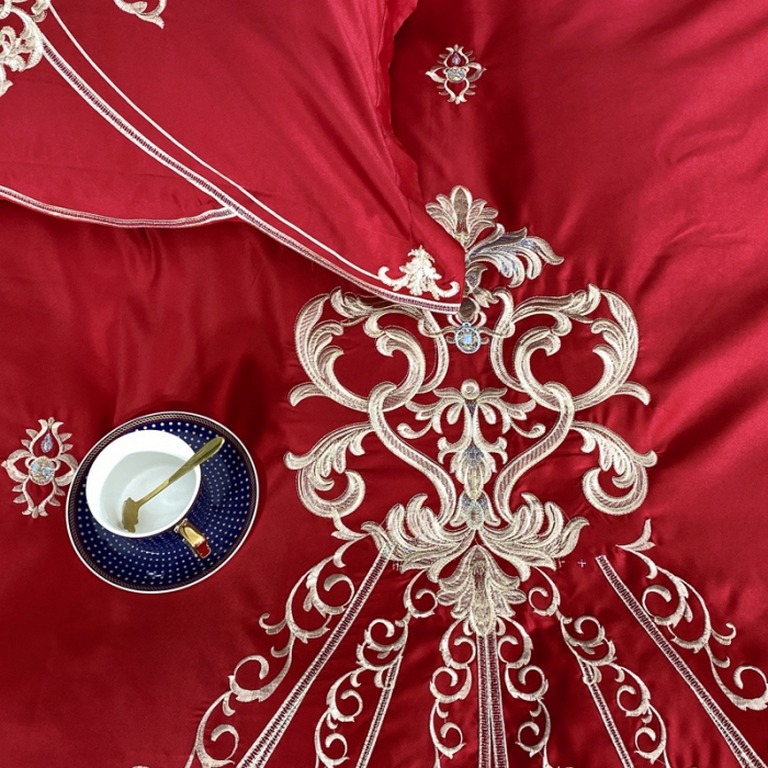 91家纺网 家纺一手货源 找家纺 （总）宅家居 2024新款60S支贡缎臻品真丝婚庆卡瑞娜系列四件套