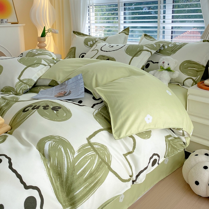 91家纺网 家纺一手货源 找家纺 好亿来 2025新款植物羊绒加厚斜纹磨毛四件套爱心熊