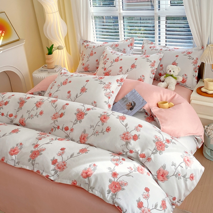 91家纺网 家纺一手货源 找家纺 好亿来 2025新款植物羊绒加厚斜纹磨毛四件套春日初妆