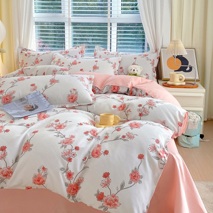 91家纺网 家纺一手货源 找家纺 好亿来 2025新款植物羊绒加厚斜纹磨毛四件套春日初妆