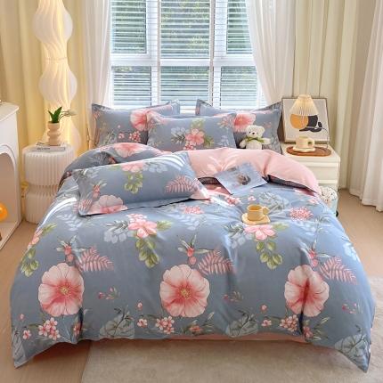 好亿来 2025新款植物羊绒加厚斜纹磨毛四件套蓝菲琳