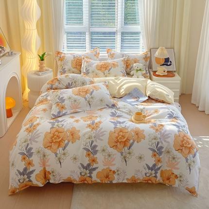 91家纺网 家纺一手货源 找家纺 好亿来 2025新款植物羊绒加厚斜纹磨毛四件套微微花语