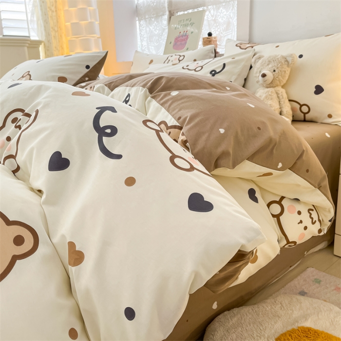 91家纺网 家纺一手货源 找家纺 曼之夏 2024新款13372全棉印花单被套 点点熊