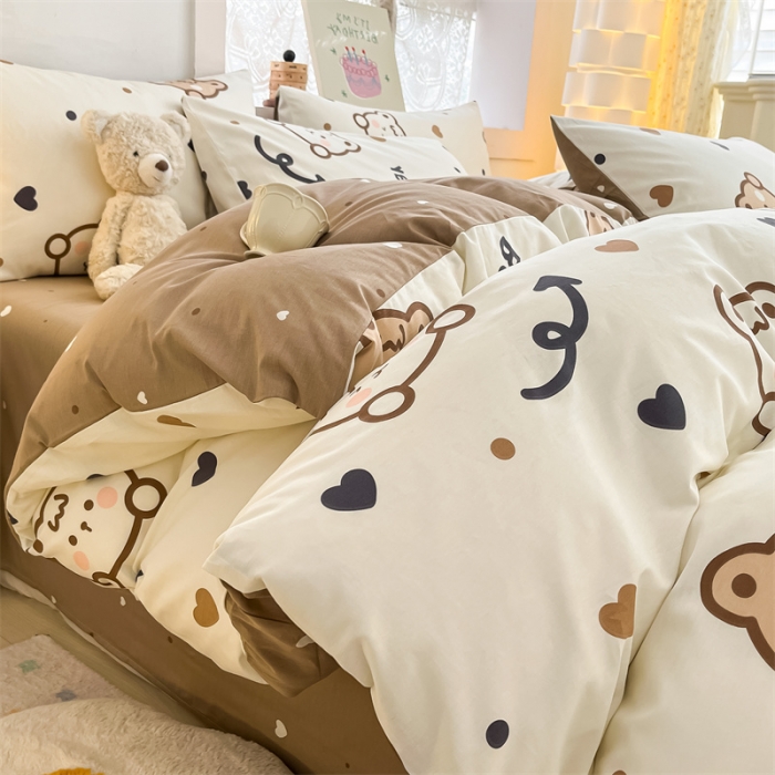 91家纺网 家纺一手货源 找家纺 曼之夏 2024新款13372全棉印花单被套 点点熊