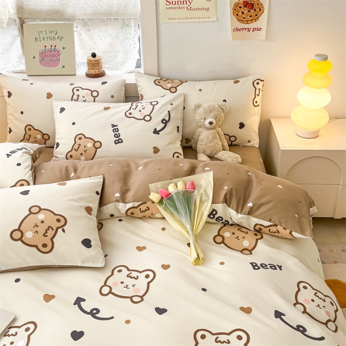 91家纺网 家纺一手货源 找家纺 曼之夏 2024新款13372全棉印花单被套 点点熊