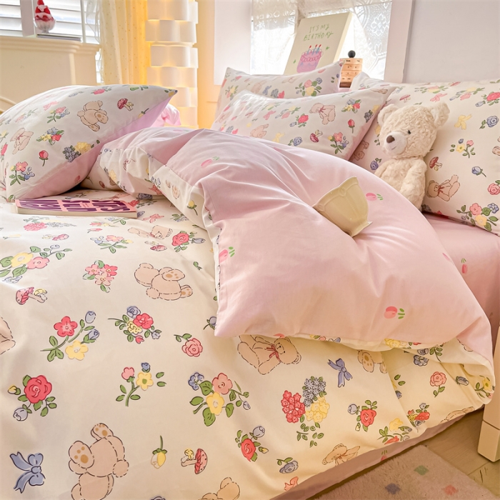 91家纺网 家纺一手货源 找家纺 曼之夏 2024新款13372全棉印花单被套 花束熊