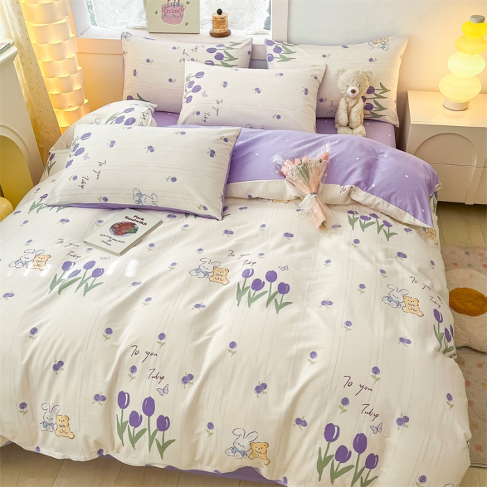 91家纺网 家纺一手货源 找家纺 曼之夏 2024新款13372全棉印花单被套 花园伙伴