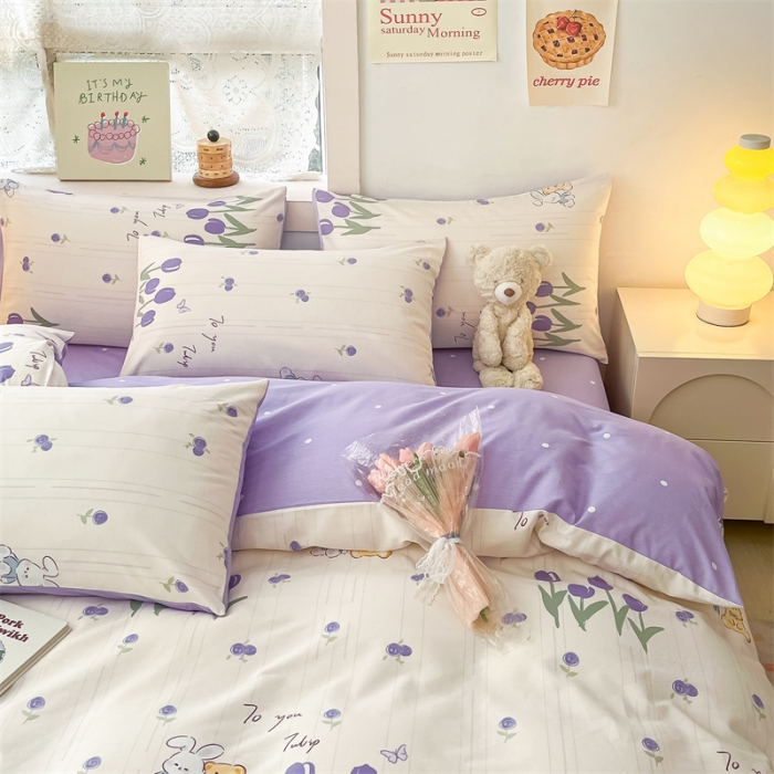 91家纺网 家纺一手货源 找家纺 曼之夏 2024新款13372全棉印花单被套 花园伙伴