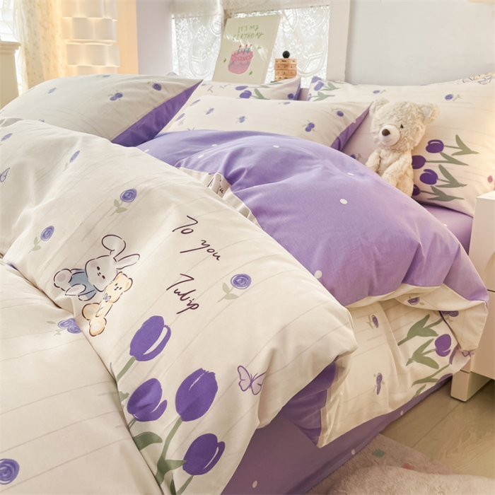 91家纺网 家纺一手货源 找家纺 曼之夏 2024新款13372全棉印花单被套 花园伙伴