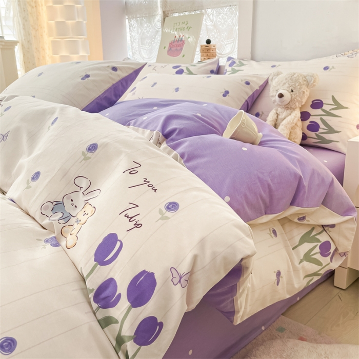 91家纺网 家纺一手货源 找家纺 曼之夏 2024新款13372全棉印花单被套 花园伙伴