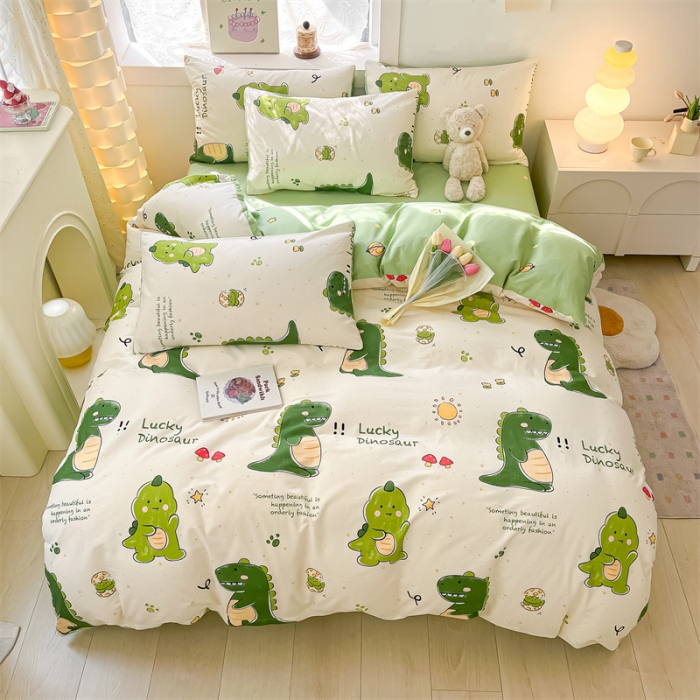 91家纺网 家纺一手货源 找家纺 曼之夏 2024新款13372全棉印花单被套 恐龙宝宝