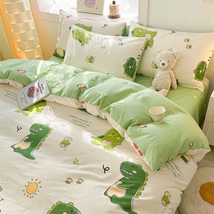 91家纺网 家纺一手货源 找家纺 曼之夏 2024新款13372全棉印花单被套 恐龙宝宝