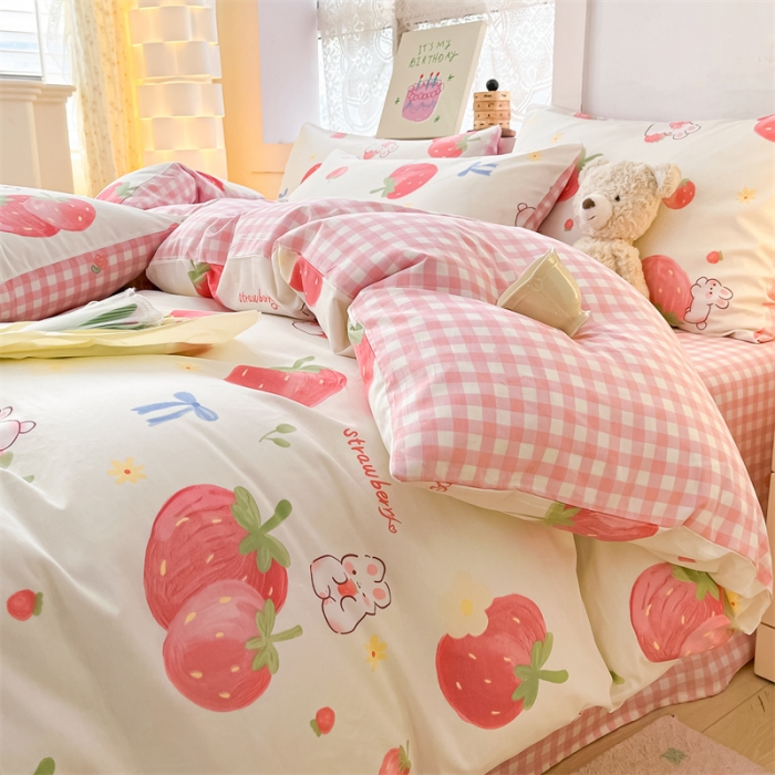 91家纺网 家纺一手货源 找家纺 曼之夏 2024新款13372全棉印花单被套 萌兔果园