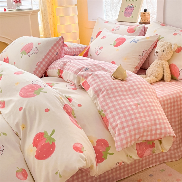 91家纺网 家纺一手货源 找家纺 曼之夏 2024新款13372全棉印花单被套 萌兔果园