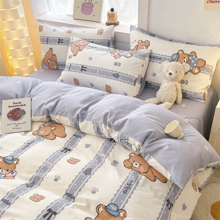 91家纺网 家纺一手货源 找家纺 曼之夏 2024新款13372全棉印花单被套 拍照熊