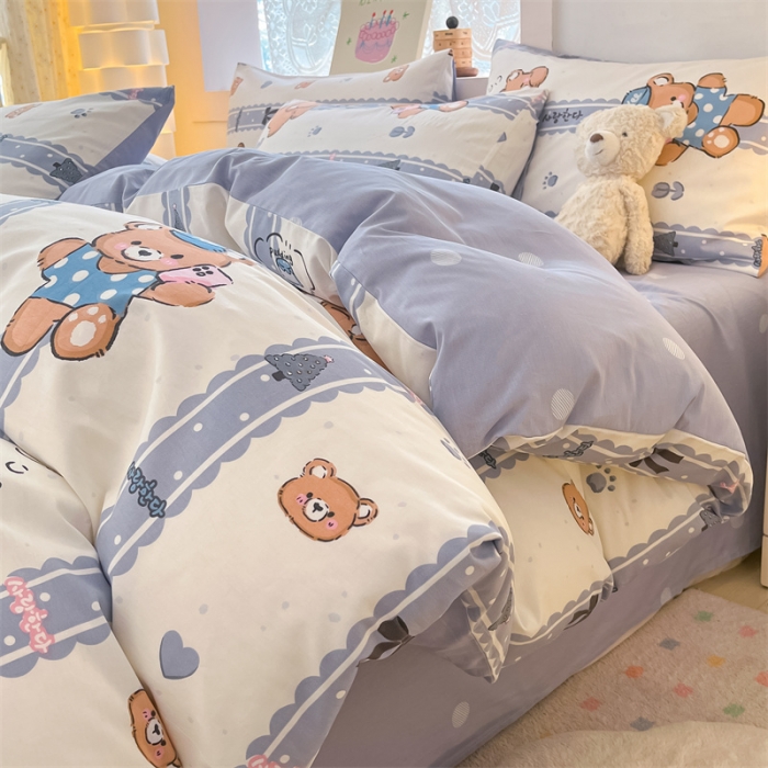 91家纺网 家纺一手货源 找家纺 曼之夏 2024新款13372全棉印花单被套 拍照熊