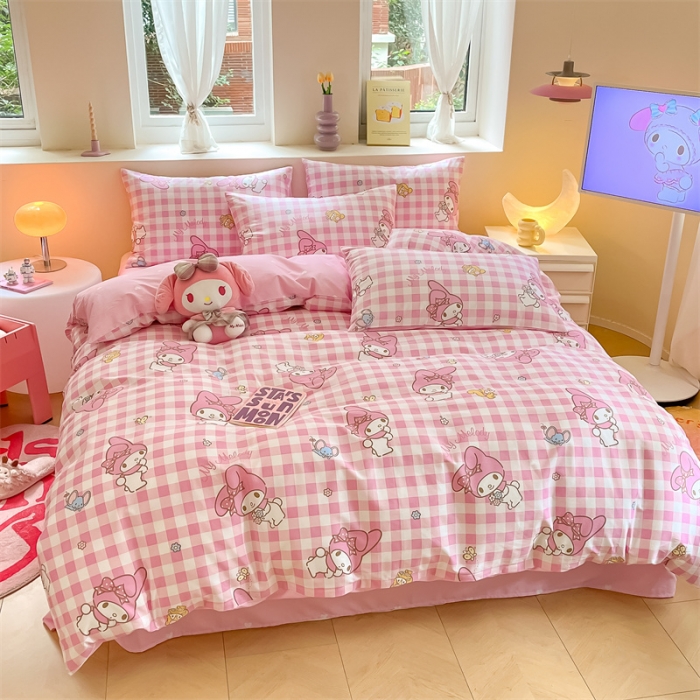 91家纺网 家纺一手货源 找家纺 曼之夏 2024新款全棉三丽鸥卡通单被套 粉格美乐蒂