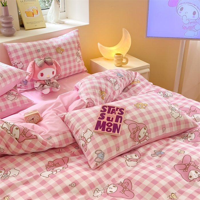 91家纺网 家纺一手货源 找家纺 曼之夏 2024新款全棉三丽鸥卡通单被套 粉格美乐蒂
