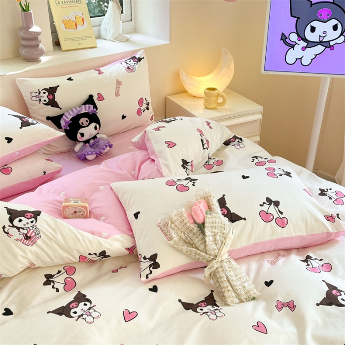 91家纺网 家纺一手货源 找家纺 曼之夏 2024新款全棉三丽鸥卡通单被套 樱桃库洛米