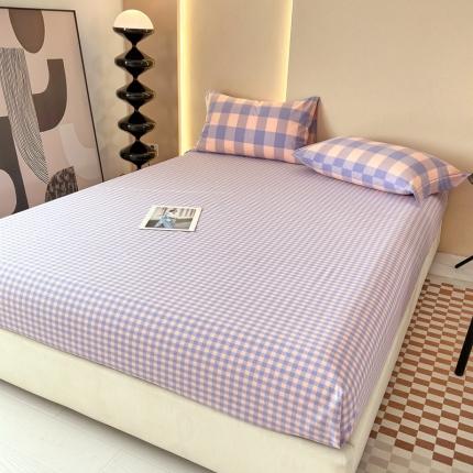 91家纺网 家纺一手货源 找家纺 价格下调三沁2023新款直播爆款色织水洗棉单品系列单床笠梦甜大格-香芋紫