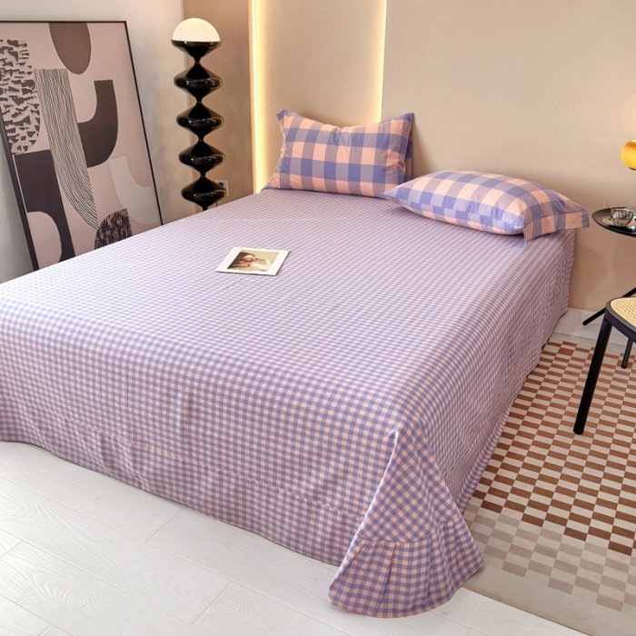 91家纺网 家纺一手货源 找家纺 三沁 2023新款AB版全棉色织水洗棉简约格子四件套 梦甜大格-香芋紫