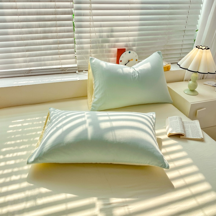 91家纺网 家纺一手货源 找家纺 雨帆家纺 2024新款简约亲肤水洗棉双拼四件套 水洗棉薄荷